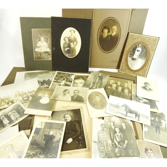 Antique Photos Lot Portraits Photographs Wedding Baby Horse Grandma Sibling 28pc - Picture 1 of 16